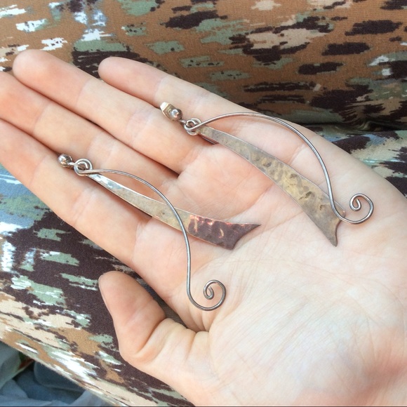 Real Silver Bohemian Swirl Long Stud Earrings